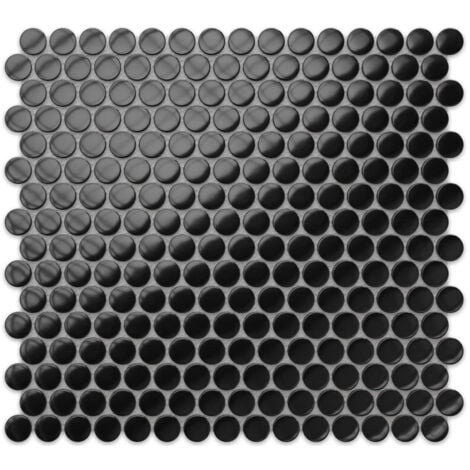 Mosaïque en céramique sur maille pour salle de bain ou cuisine 31.7cm x 29.3cm - Black Dots