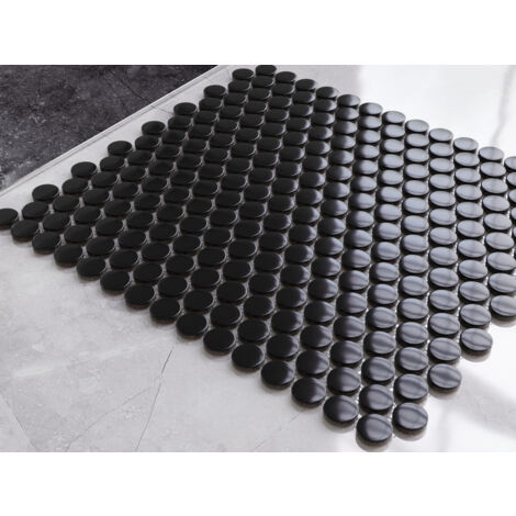 Mosaïque en céramique sur maille pour salle de bain ou cuisine 31.7cm x 29.3cm - Black Dots