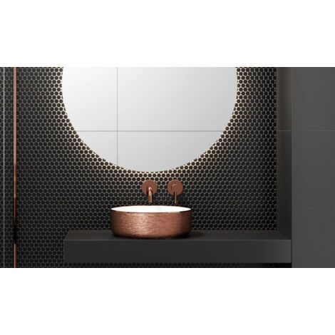 Mosaïque en céramique sur maille pour salle de bain ou cuisine 31.7cm x 29.3cm - Black Dots
