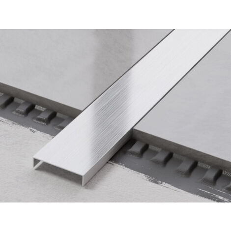 Raccord de mise à la terre en acier inoxydable U-profil pour carreaux 4cm x 270cm - Argent satiné (1/3)