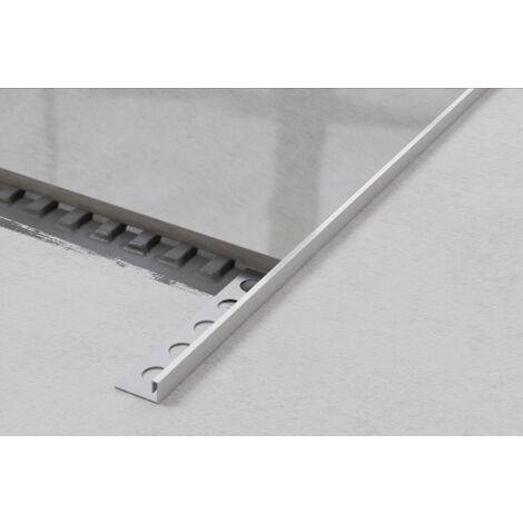 Profil d’angle rectifié Js en acier inoxydable pour carrelage 1.2cm x 270cm - Argent satiné (1/5)