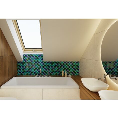 Mosaïque en céramique sur maille pour salle de bain ou cuisine  28.5 cm x 29.0 cm - Blue wave