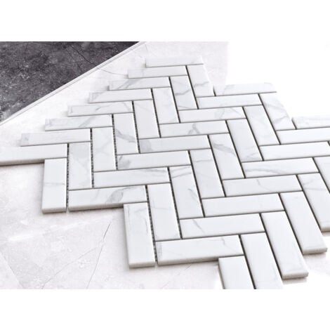 Mosaïque en céramique sur maille pour salle de bain ou cuisine 31.5cm x 27.7cm - Marble Forest
