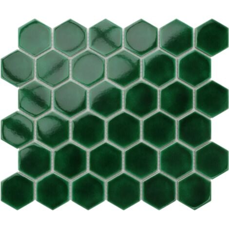 Mosaïque en céramique sur maille pour salle de bain ou cuisine 32.3cm x 27.7cm - Deep Green