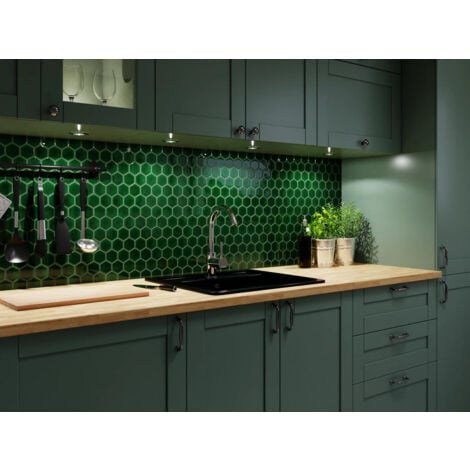 Mosaïque en céramique sur maille pour salle de bain ou cuisine 32.3cm x 27.7cm - Deep Green