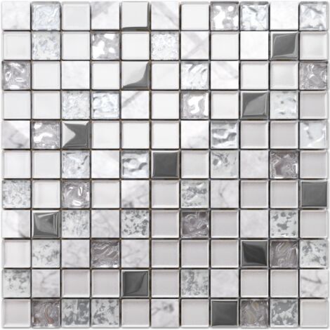 Mosaïque pour salle de bain ou cuisine en verre et pierre naturelle 30x30cm - Mixture
