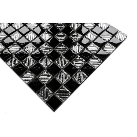 Mosaïque de verre sur maille pour salle de bain ou cuisine 30 cm x 30 cm - Black chess