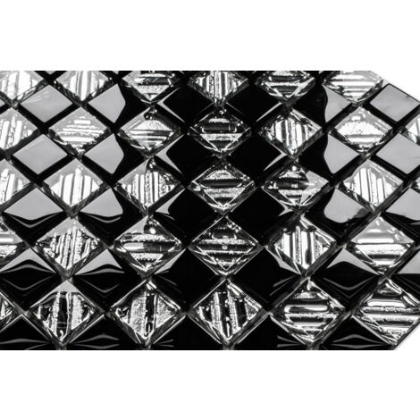 Mosaïque de verre sur maille pour salle de bain ou cuisine 30 cm x 30 cm - Black chess