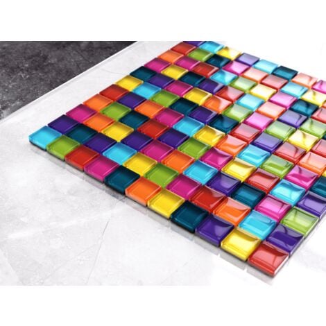 Mosaïque de verre sur maille pour salle de bain ou cuisine  30 cm x 30 cm - Rainbow