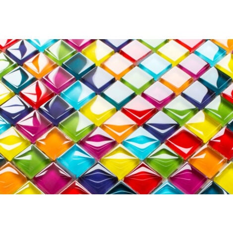 Mosaïque de verre sur maille pour salle de bain ou cuisine  30 cm x 30 cm - Rainbow