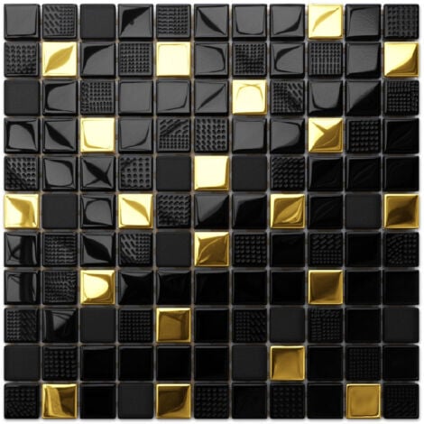 Mosaïque de verre sur maille pour salle de bain ou cuisine 30 cm x 30 cm - Volcano Gold