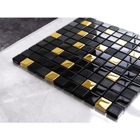 Mosaïque de verre sur maille pour salle de bain ou cuisine 30 cm x 30 cm - Volcano Gold