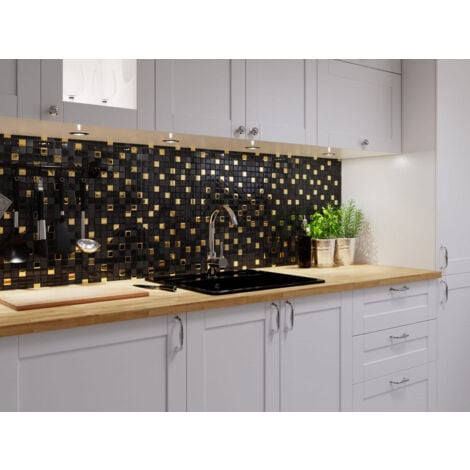 Mosaïque de verre sur maille pour salle de bain ou cuisine 30 cm x 30 cm - Volcano Gold