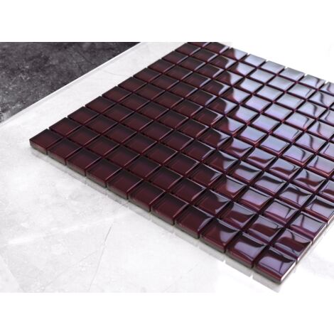 Mosaïque de verre sur maille pour salle de bain ou cuisine 30 cm x 30 cm - Purple eggplant