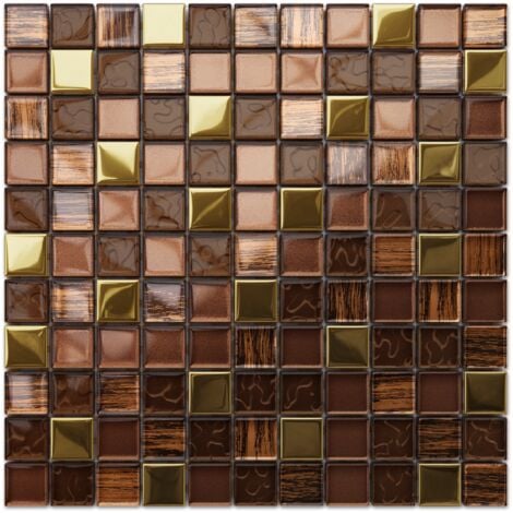 Mosaïque de verre sur maille pour salle de bain ou cuisine 30 cm x 30 cm – Azteca Gold