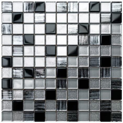 Mosaïque sur filet pour salle de bain Cuisine en verre 30 x 30cm - BLACK SABBATH
