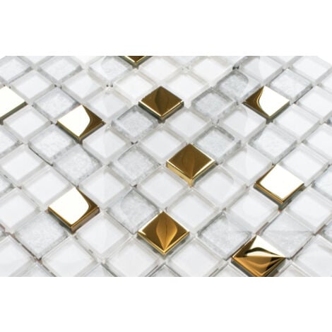 Mosaïque de verre sur maille pour salle de bain ou cuisine 30 cm x 30 cm - Frozen gold