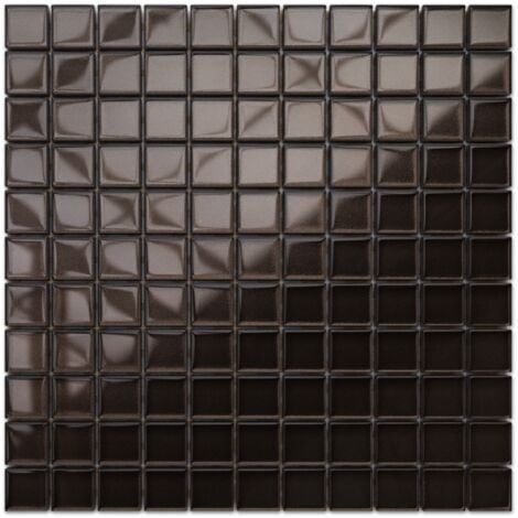Mosaïque de verre sur maille pour salle de bain ou cuisine 30 cm x 30 cm - Dark chocolate