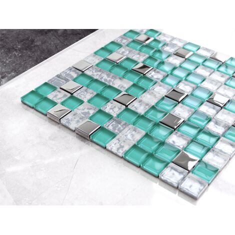 Mosaïque pour salle de bain Cuisine en verre - 30 X 30cm - WHITE PEARLS