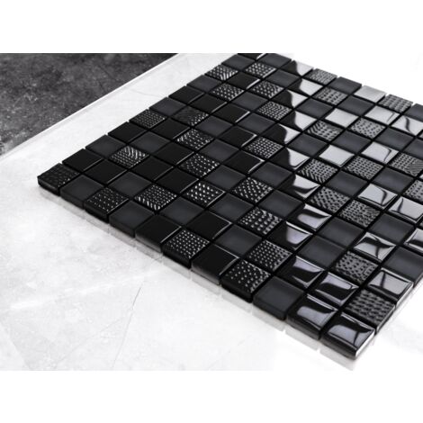 Mosaïque de verre sur maille pour salle de bain ou cuisine 30 cm x 30 cm - Carbon