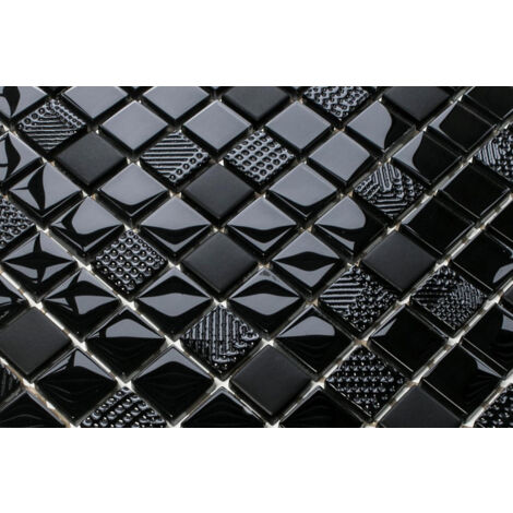 Mosaïque de verre sur maille pour salle de bain ou cuisine 30 cm x 30 cm - Carbon