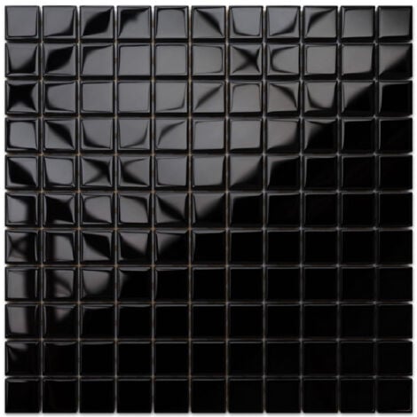 Mosaïque de verre sur maille pour salle de bain ou cuisine 30 cm x 30 cm - Black absolut