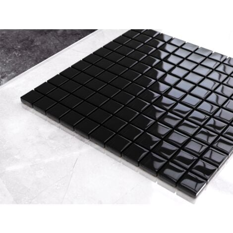Mosaïque de verre sur maille pour salle de bain ou cuisine 30 cm x 30 cm - Black absolut