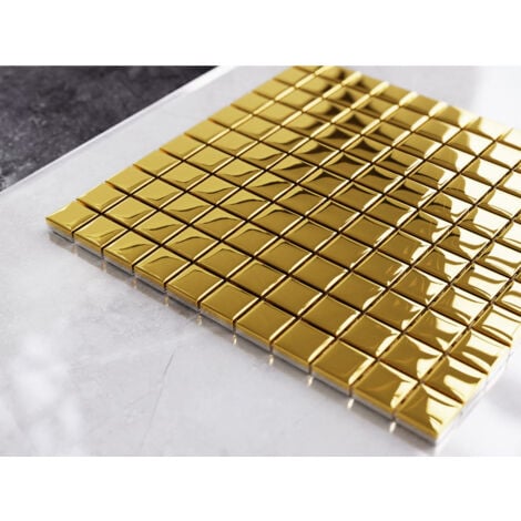 Mosaïque de verre sur maille pour salle de bain ou cuisine 30 cm x 30 cm – Pure gold