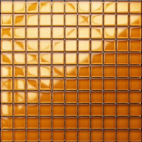 Mosaïque de verre sur maille pour salle de bain ou cuisine 30 cm x 30 cm - Caramel