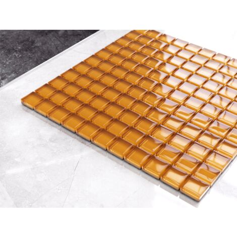 Mosaïque de verre sur maille pour salle de bain ou cuisine 30 cm x 30 cm - Caramel