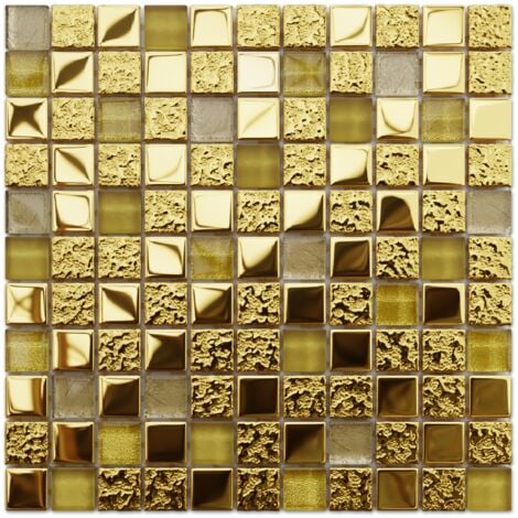 Mosaïque de verre sur maille pour salle de bain ou cuisine 30 cm x 30 cm - Egyptian Gold