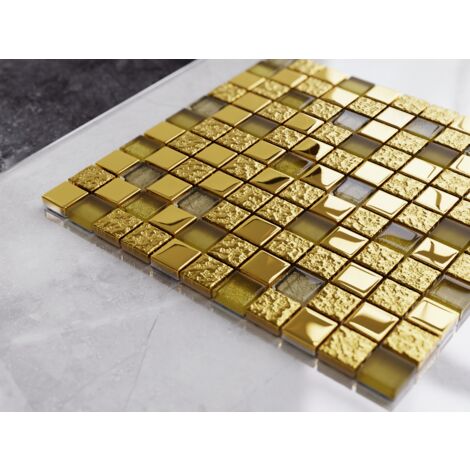 Mosaïque de verre sur maille pour salle de bain ou cuisine 30 cm x 30 cm - Egyptian Gold