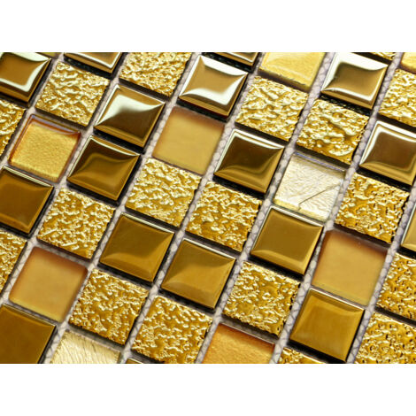 Mosaïque de verre sur maille pour salle de bain ou cuisine 30 cm x 30 cm - Egyptian Gold