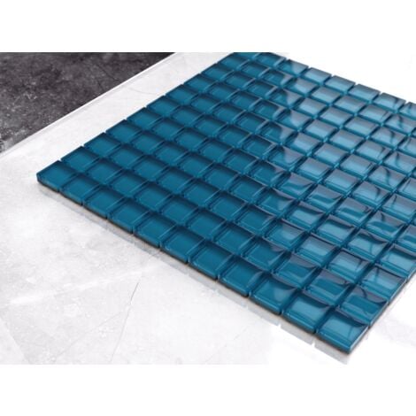 Mosaïque de verre sur maille pour salle de bain ou cuisine 30 cm x 30 cm - Cote d’Azur