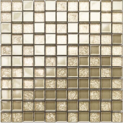 Mosaïque de verre sur maille pour salle de bain ou cuisine 30 cm x 30 cm - Golden sunshine