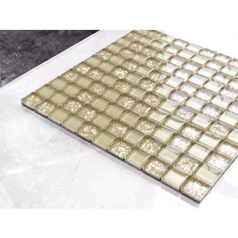 Mosaïque de verre sur maille pour salle de bain ou cuisine 30 cm x 30 cm - Golden sunshine