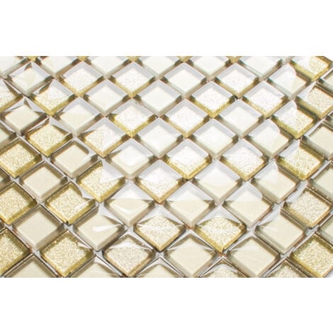 Mosaïque de verre sur maille pour salle de bain ou cuisine 30 cm x 30 cm - Golden sunshine