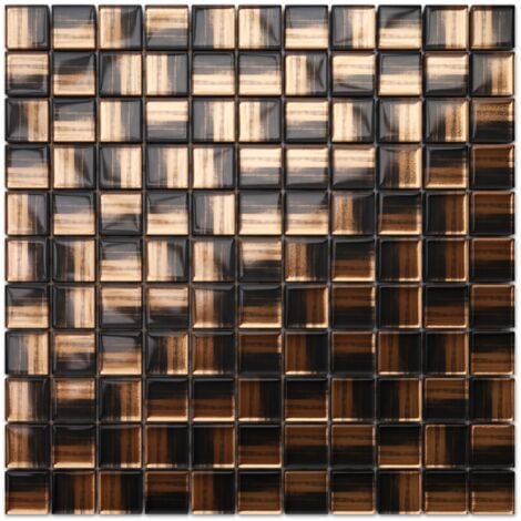 Mosaïque de verre sur maille pour salle de bain ou cuisine 30 cm x 30 cm - Copper moon