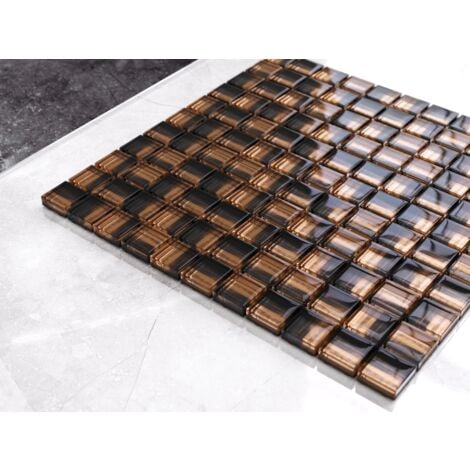 Mosaïque de verre sur maille pour salle de bain ou cuisine 30 cm x 30 cm - Copper moon