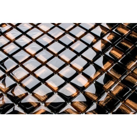 Mosaïque de verre sur maille pour salle de bain ou cuisine 30 cm x 30 cm - Copper moon