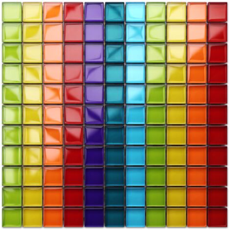 Mosaïque de verre sur maille pour salle de bain ou cuisine 30 cm x 30 cm - Rainbow river