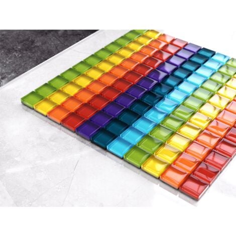 Mosaïque de verre sur maille pour salle de bain ou cuisine 30 cm x 30 cm - Rainbow river