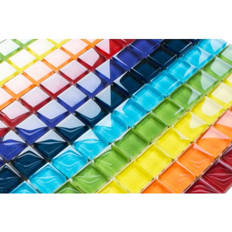 Mosaïque de verre sur maille pour salle de bain ou cuisine 30 cm x 30 cm - Rainbow river