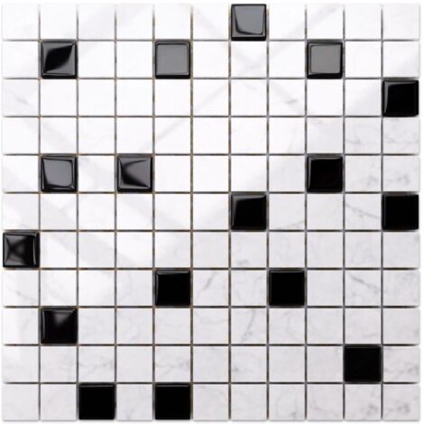 Mosaïque de sol naturel et inserts en Vestro sur filet pour salle de bain ou cuisine - 30cm x 30cm - Black Marble (1/4)