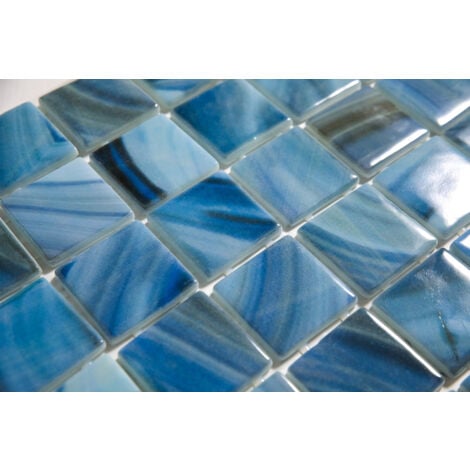 Mosaïque en verre pressé sur maille pour piscine 31.5cm x 47,7cm - Modena Rio Pool