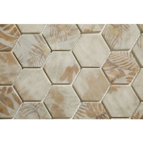 Mosaïque de verre sur maille pour salle de bain ou cuisine 43.5cm x 34.5cm  - Botanic Beige Graden Matt