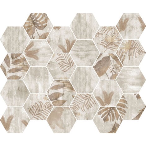 Mosaïque de verre sur maille pour salle de bain ou cuisine 43.5cm x 34.5cm  - Botanic Beige Graden Matt