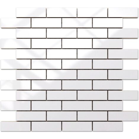 Mosaïque en céramique pour cuisine ou salle de bain 33,4 x 29,8 cm - White brick
