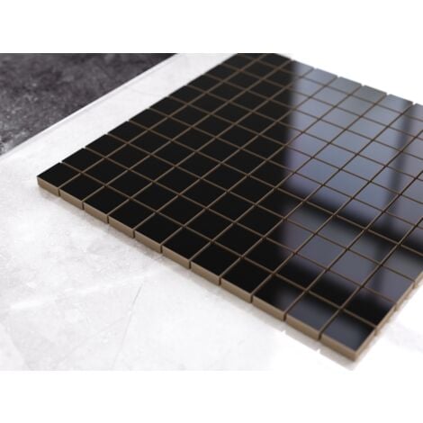 Mosaïque en céramique sur maille pour salle de bain ou cuisine 30 cm x 30 cm - Black ocean
