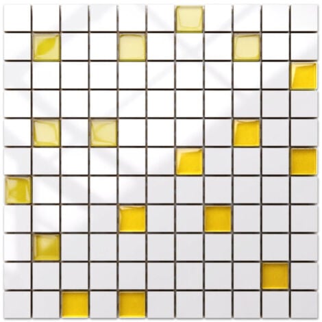 Mosaïque céramique sur filet pour salle de bain ou cuisine 30cm x 30cm - Yellow mandarin